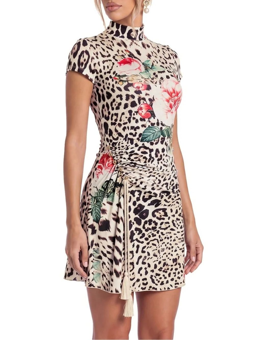 Amdora Leopard Floral Mini Dress Flowering Girl