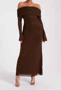 Denise Off Shoulder Sequin Maxi Dress - Chocolate Flowering Girl