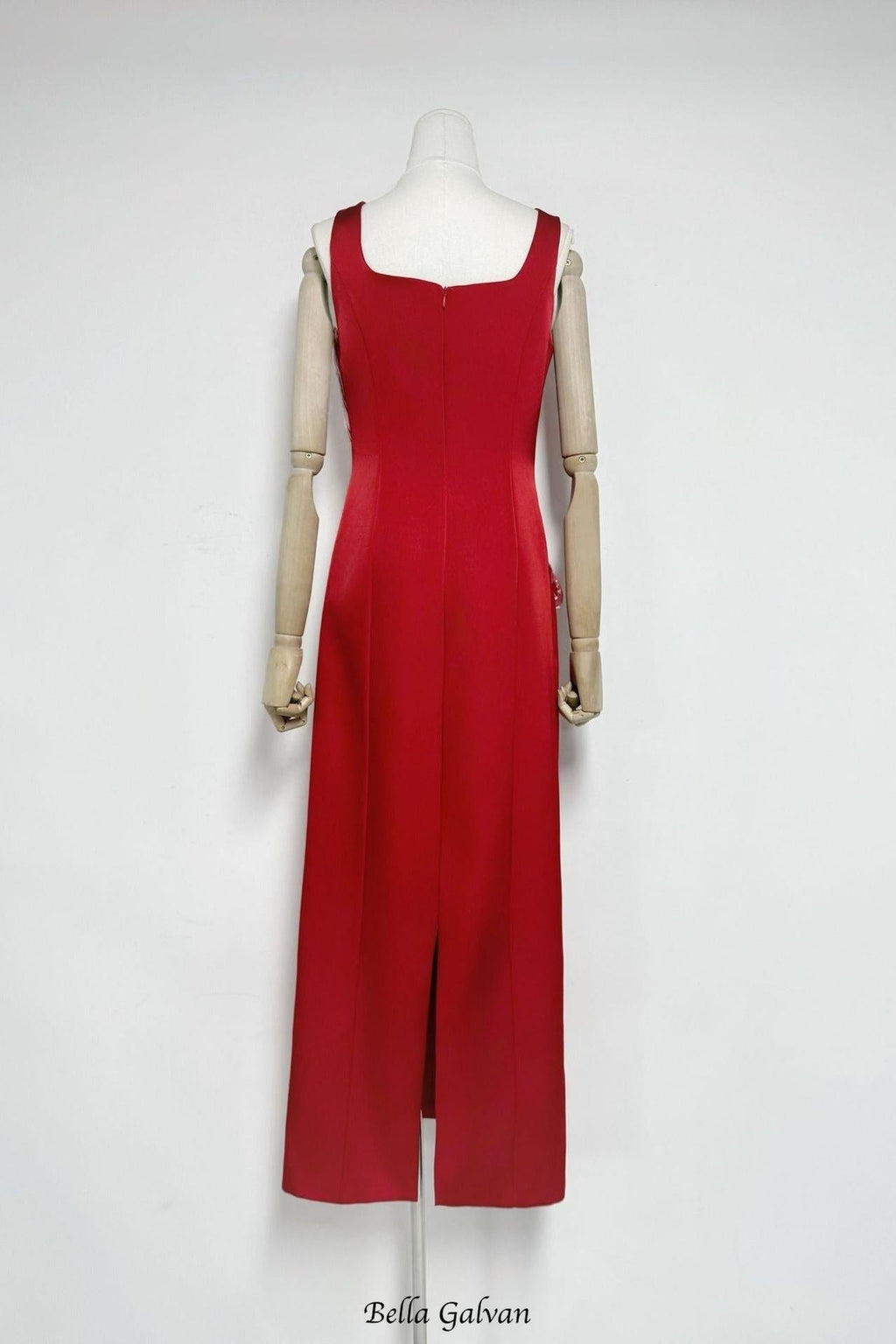 Nicola Square Neck Flower Embroidery Satin Maxi Dress In Red Flowering Girl