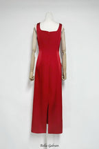 Nicola Square Neck Flower Embroidery Satin Maxi Dress In Red Flowering Girl