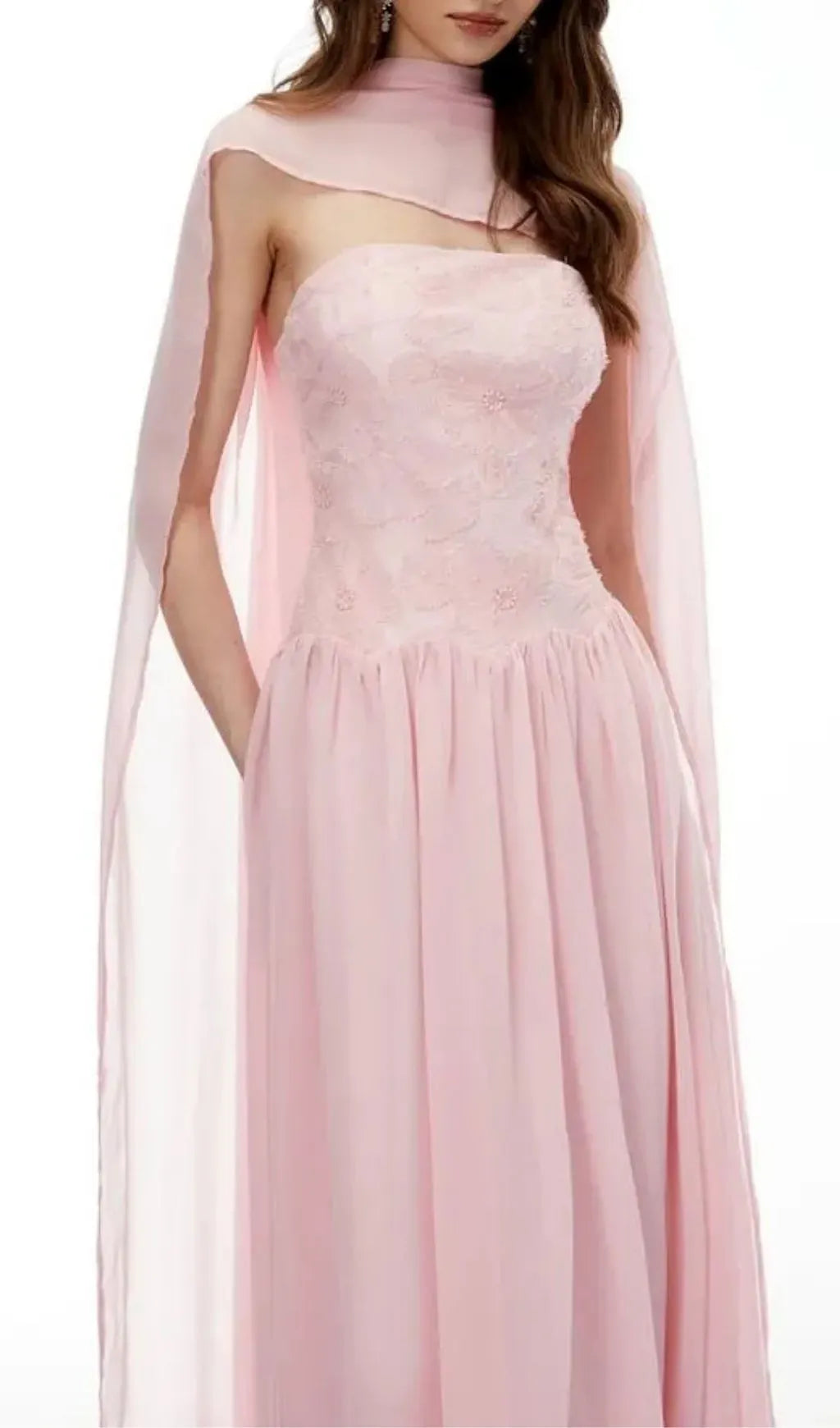 Rebecca Pink Floral Embroidered Pleated Maxi Dress Flowering Girl