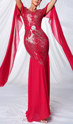 Gefjun Red Sequin Mesh Maxi Dress Flowering Girl