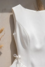 White Structured Crepe A-Line Dress with Side Ruffles Flowering Girl