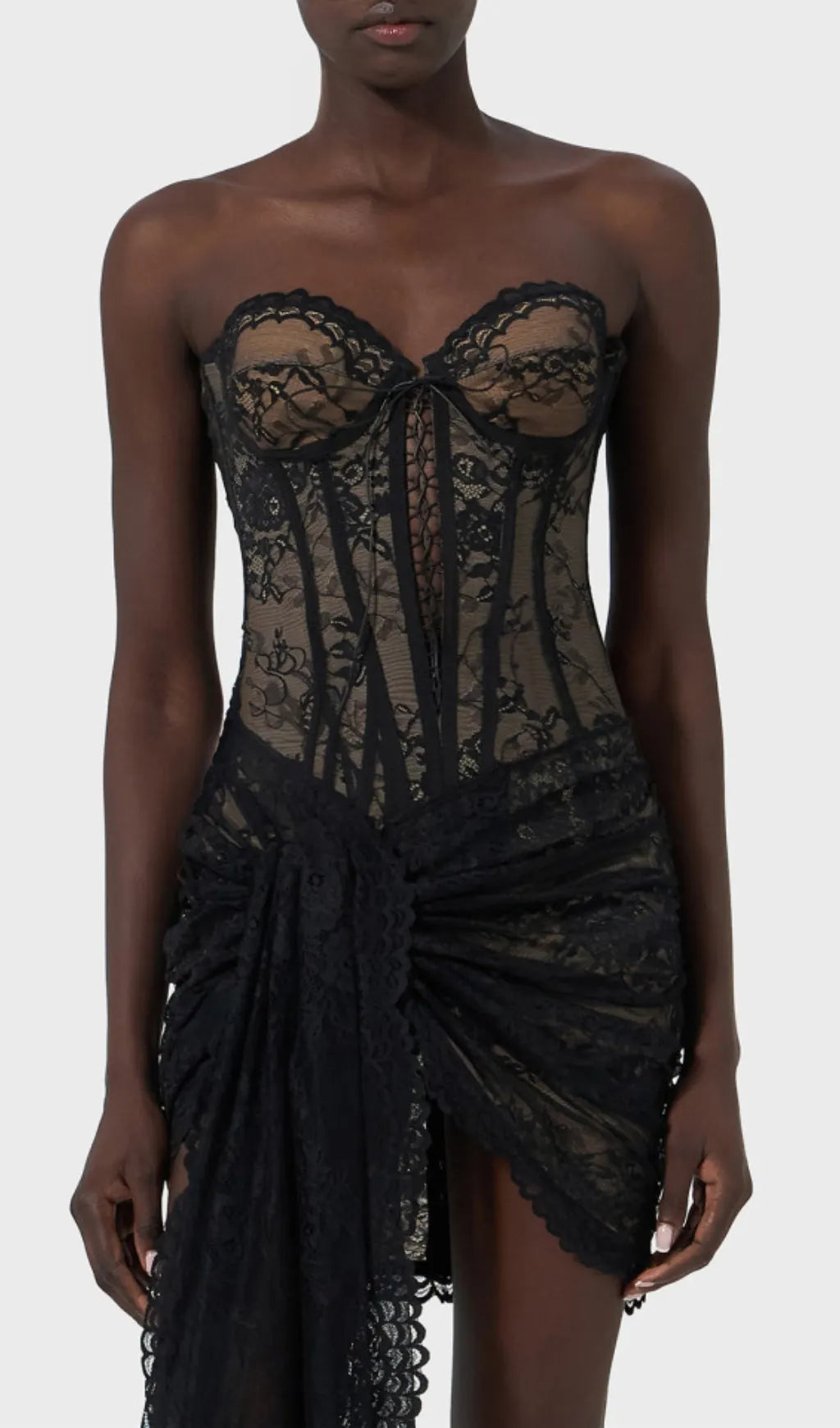Dusana Black Strapless Lace Corset Mini Dress Flowering Girl