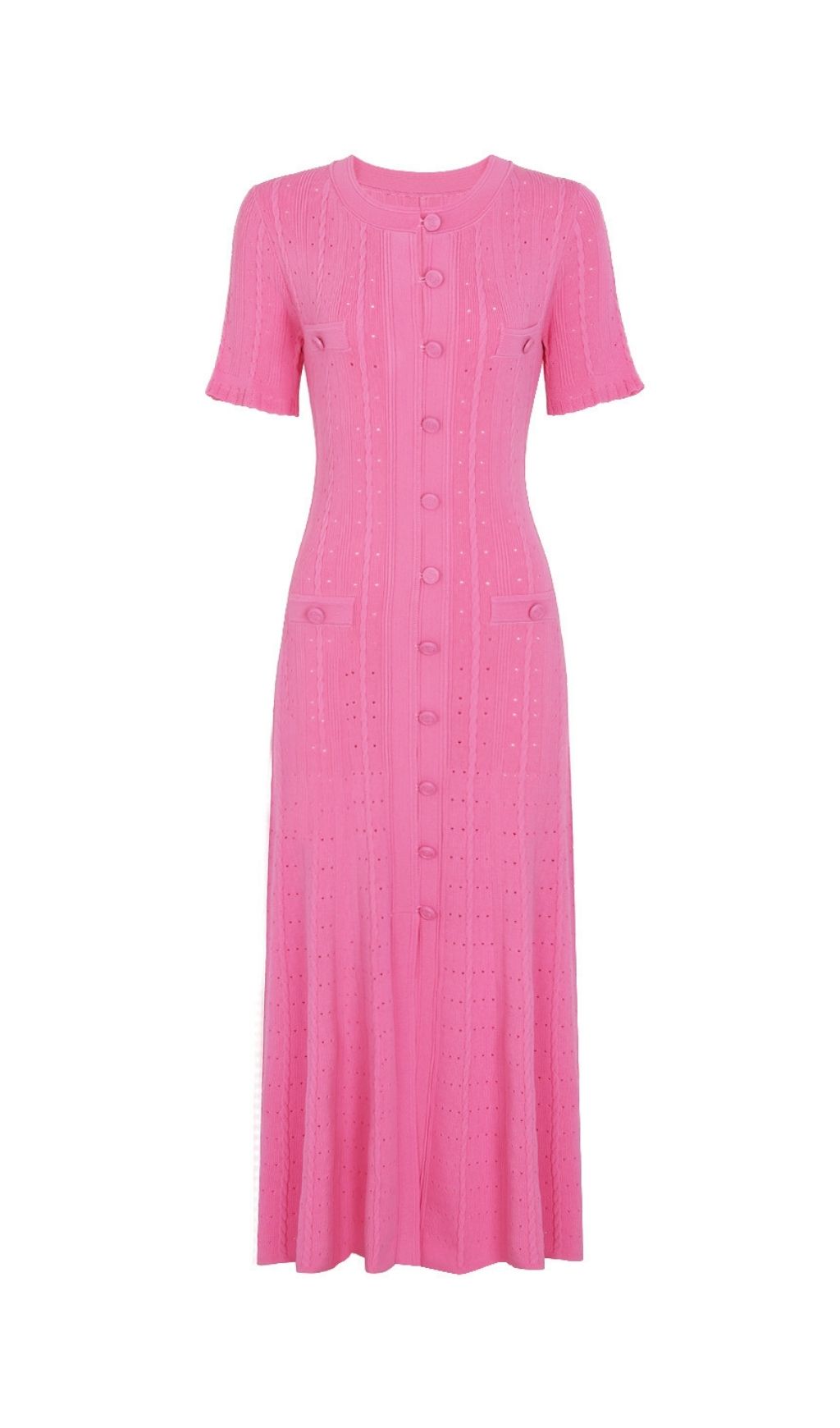 Kilenya Hot Pink Knit Short Sleeve Midi Dress Flowering Girl