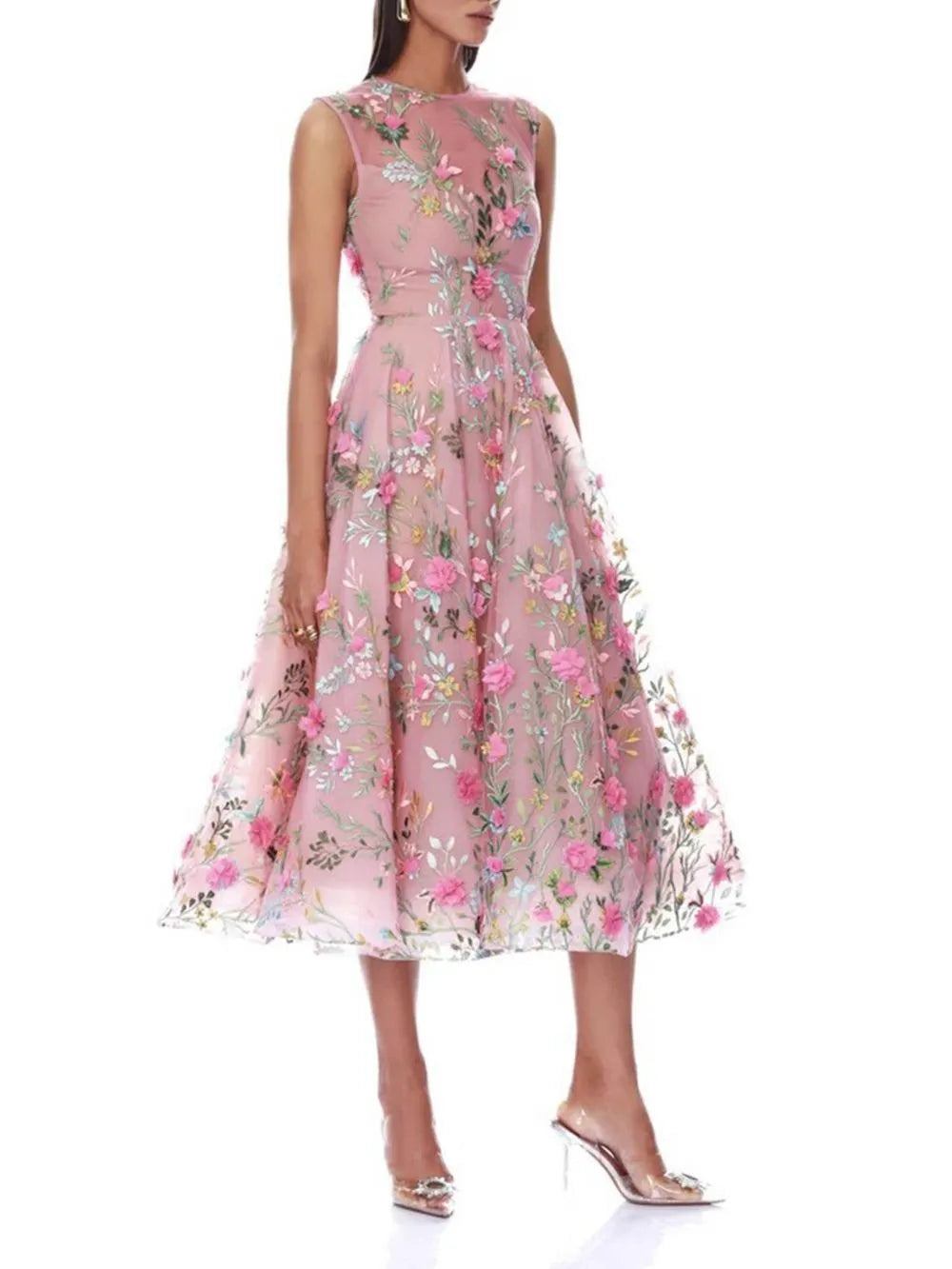 Marni Pink Flower Embellished Midi Dress Flowering Girl