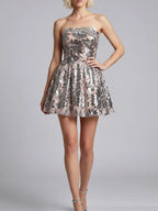 Fawzia Strapless Leaf Sequin Mini Dress Flowering Girl