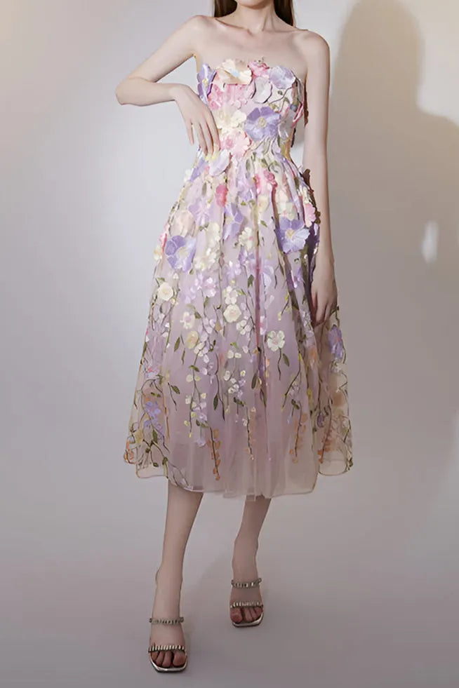 Anna Floral Embroidery Midi Dress In Pastel Pink Flowering Girl