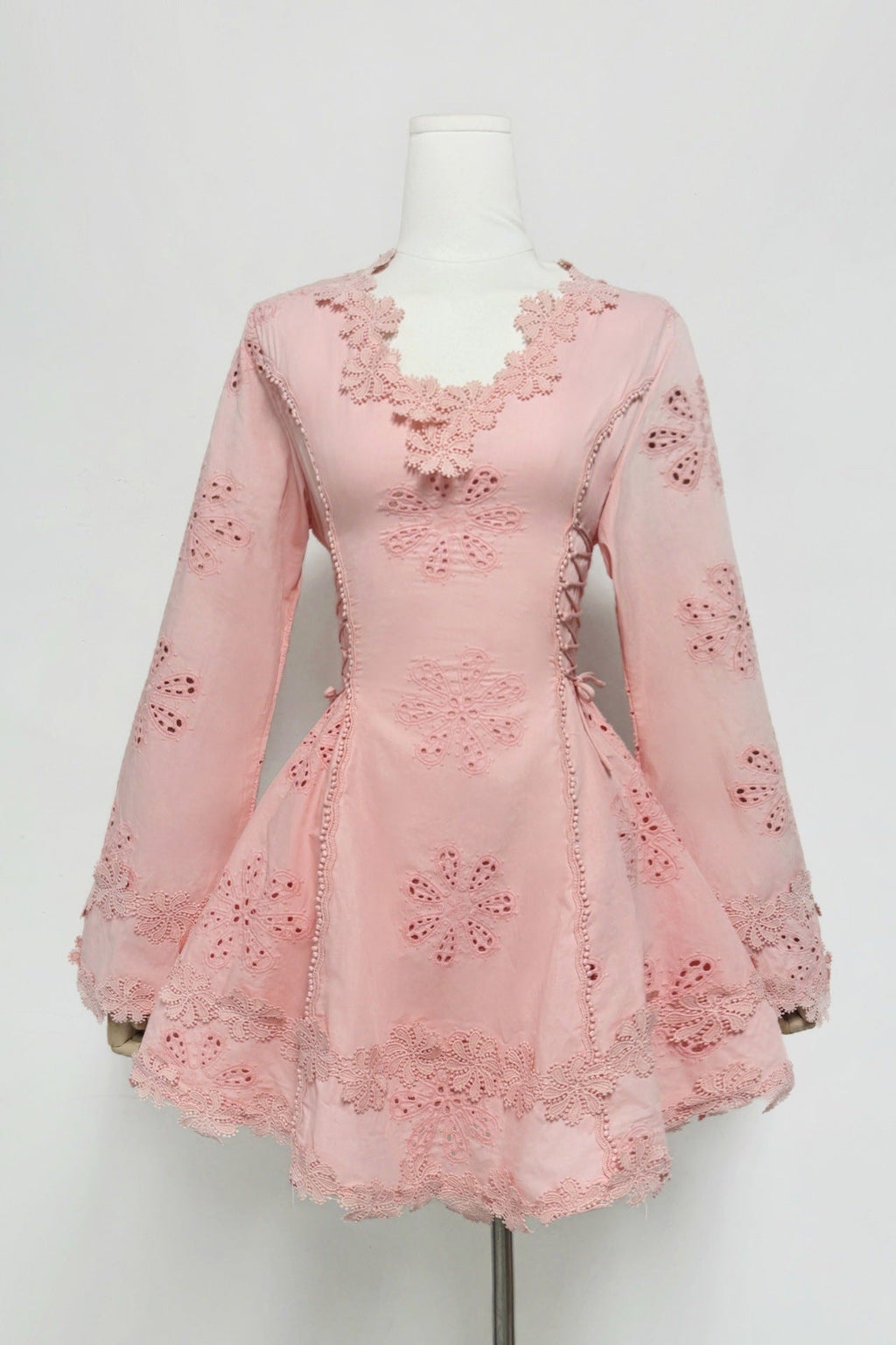 Flower Embroidery Hollow Mini Dress In White Flowering Girl