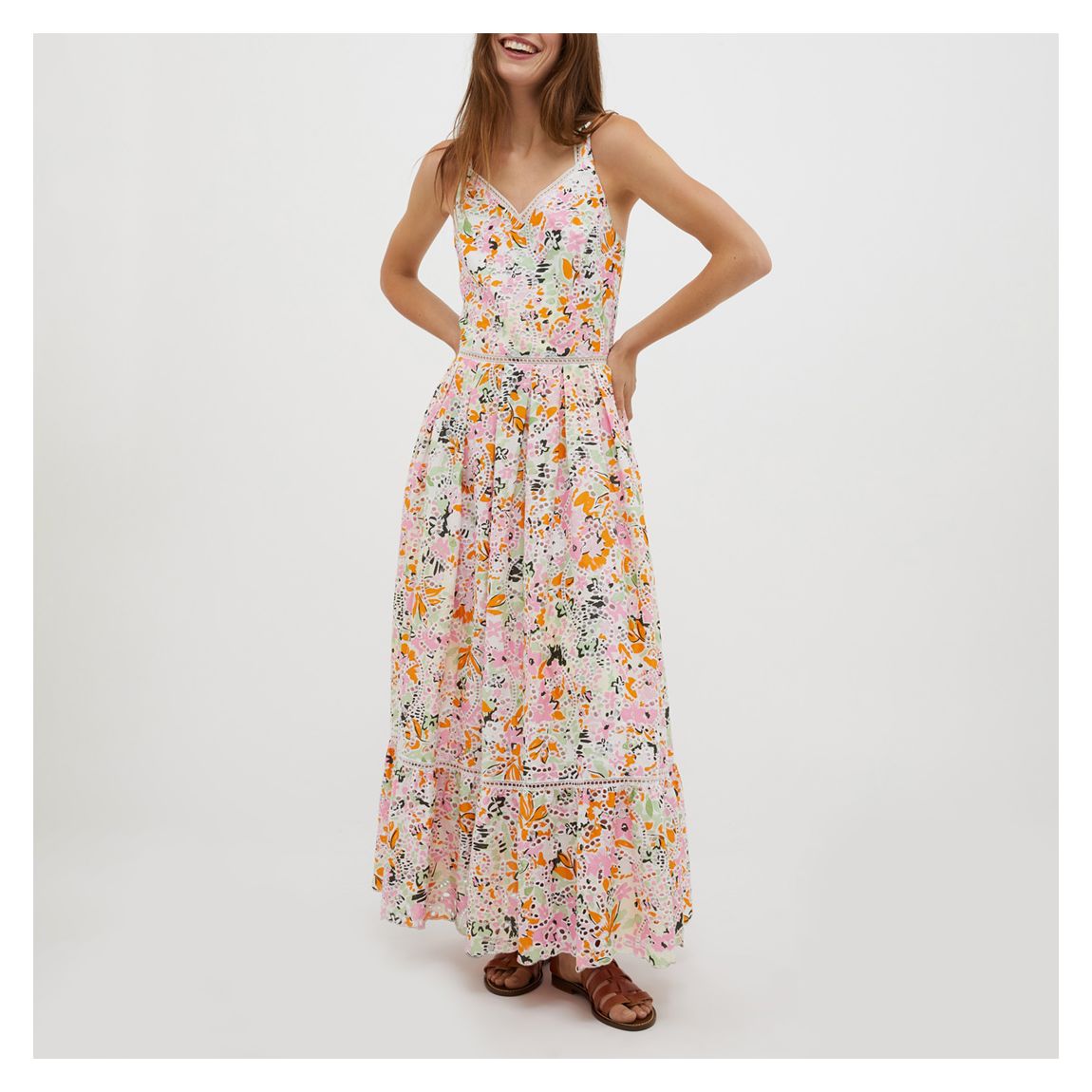 samantha Multicolor Cotton Floral Midi Dress Flowering Girl