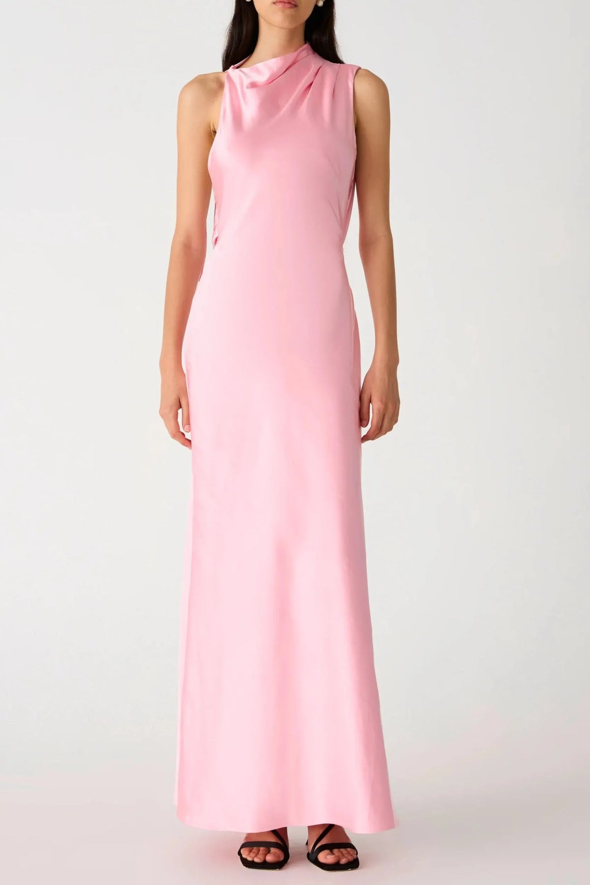 sleeveless backless satin maxi dress in pink Flowering Girl