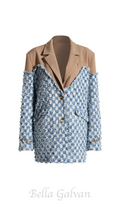 two-tone Denim Checks Blazer in kahki Flowering Girl