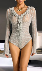 Koryndal V Neck Lace Bodysuit Flowering Girl