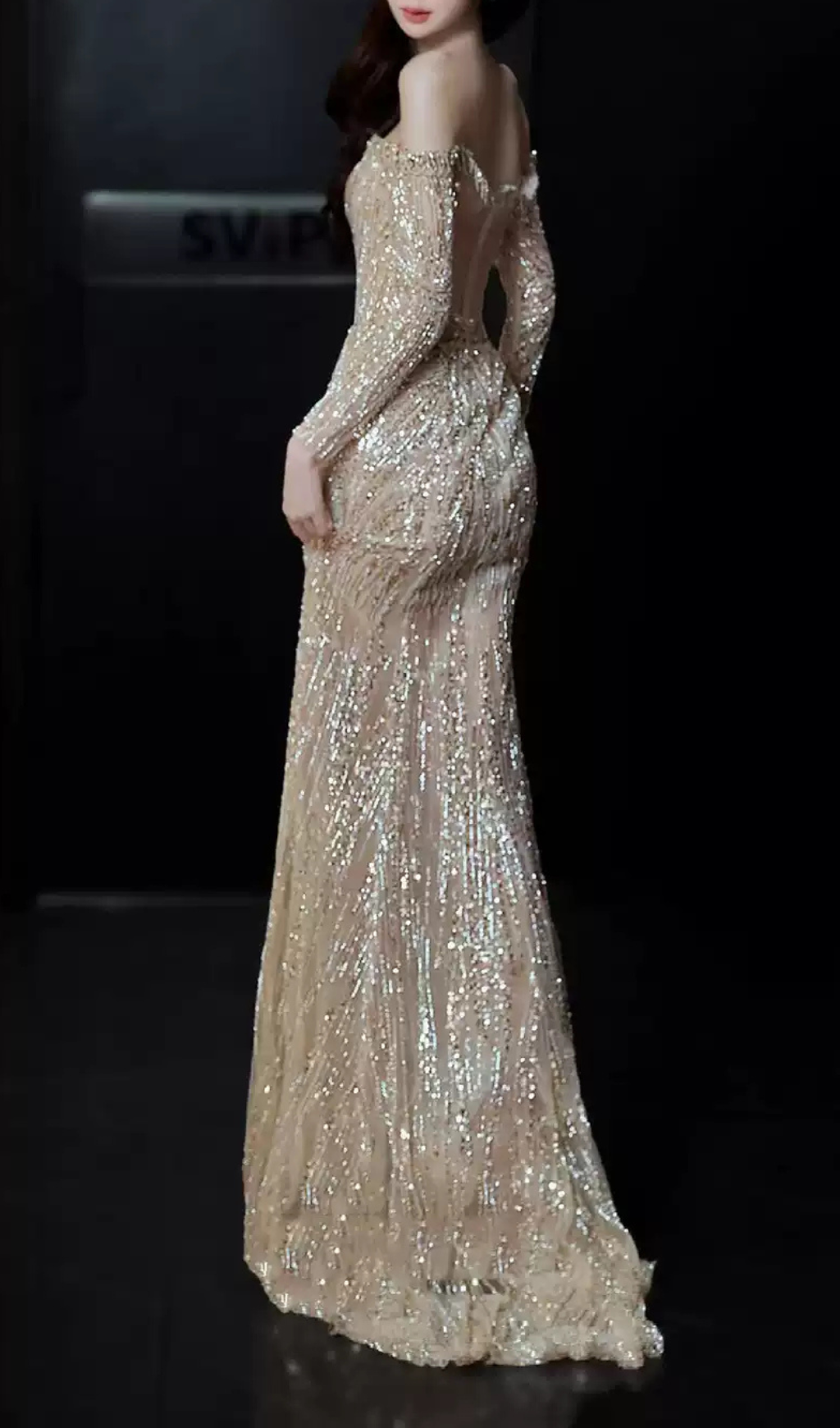 Garbo Long Sleeve Sequin Maxi Dress Flowering Girl