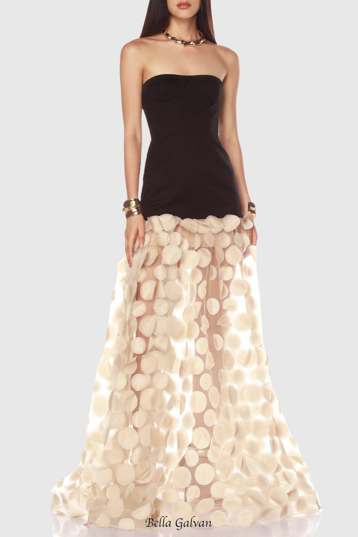 Nodin Strapless Dot Mesh Maxi Dress Flowering Girl