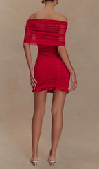 Fariha Red Ruched Mini Dress Flowering Girl