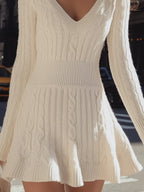 Cozy Cable Knit Sweater Dress With V-Neck And Flare Hem Flowering Girl