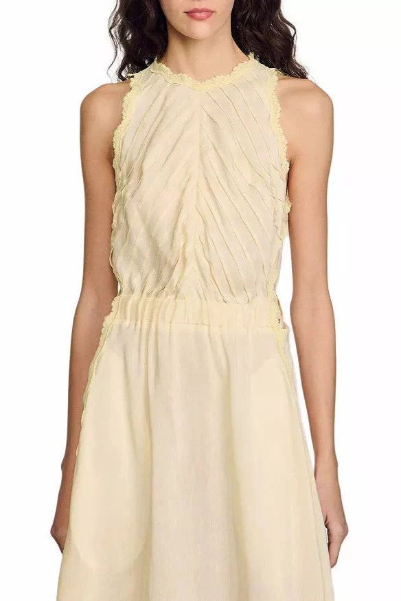 Sleeveless Lace Detail Maxi Dress In Light Yellow Flowering Girl