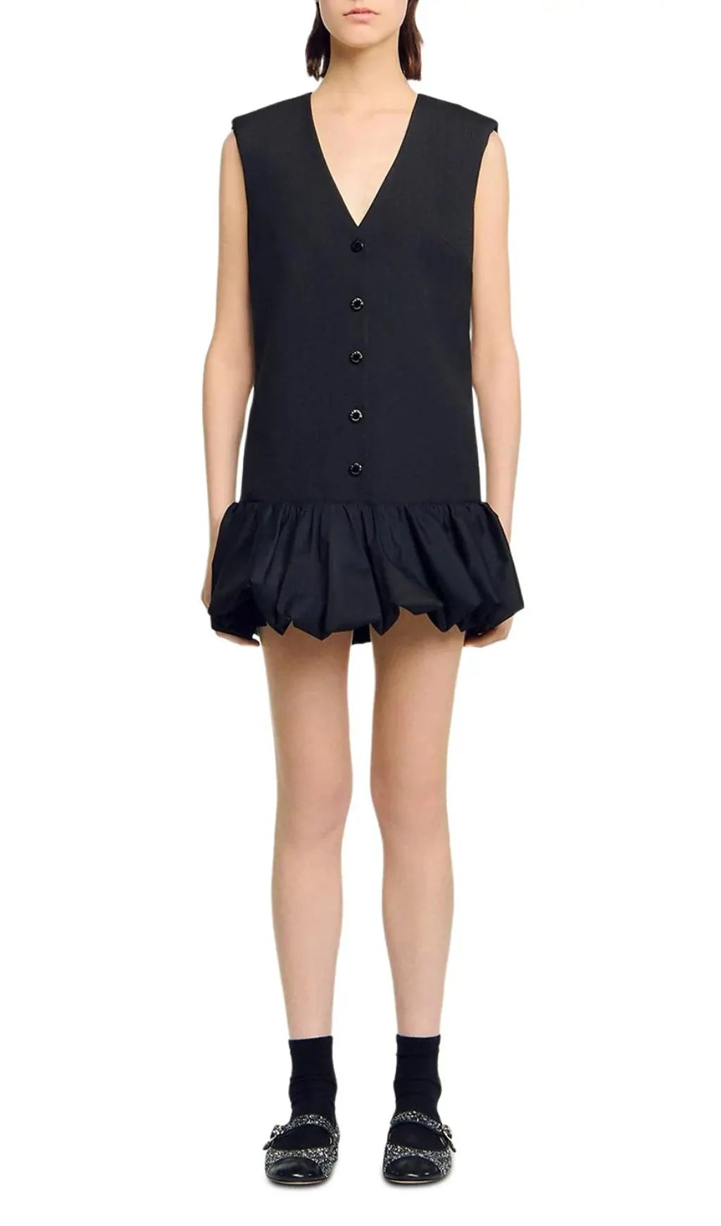 Button Front Bubble Hem Dress Flowering Girl
