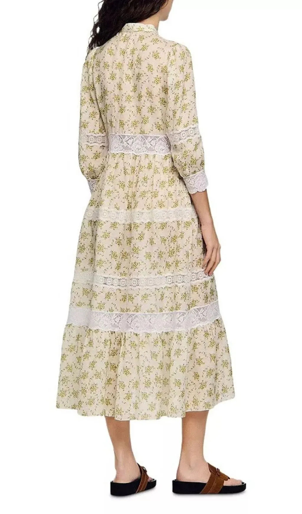 Floral Lace Trim Midi Dress Flowering Girl