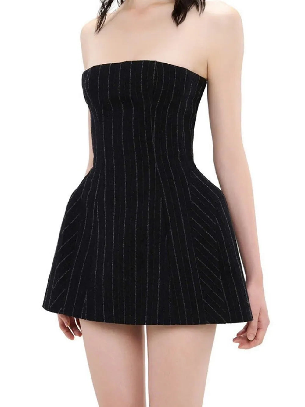 Marchesa Black Strapless Stripe Mini Dress Flowering Girl
