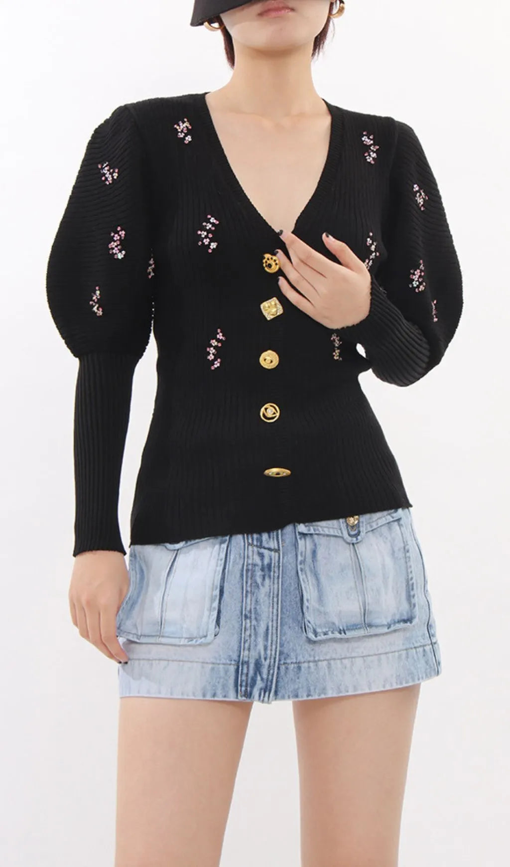 Ichiko Black Embellished Sweater Flowering Girl