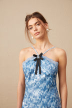 Victoire blue halterneck sequined mini dress Flowering Girl