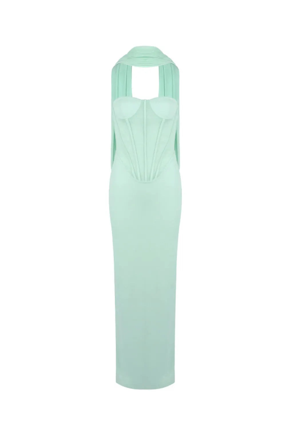 anna Strapless Mesh Scarf Corset Maxi Dress in green Flowering Girl