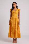 Scallop V-Neck Ruffle Sleeve Eyelet Tiered Midi Dress Flowering Girl