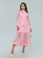 vicky flower embellished lace midi dress in pink Flowering Girl