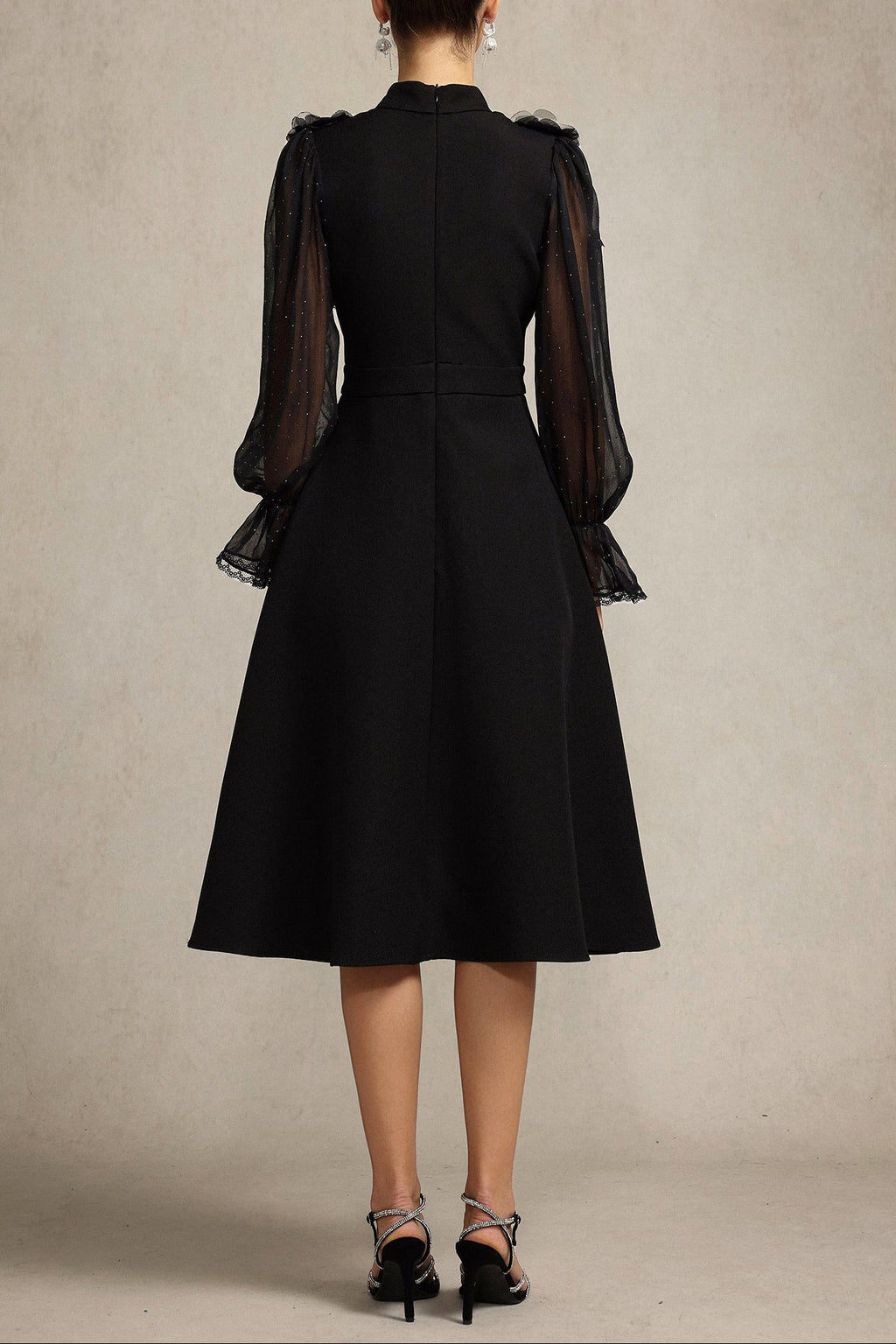 Helen Long Sleeves Diamond Artificial Feather Black Top And Skirt Two-Piece Set Flowering Girl
