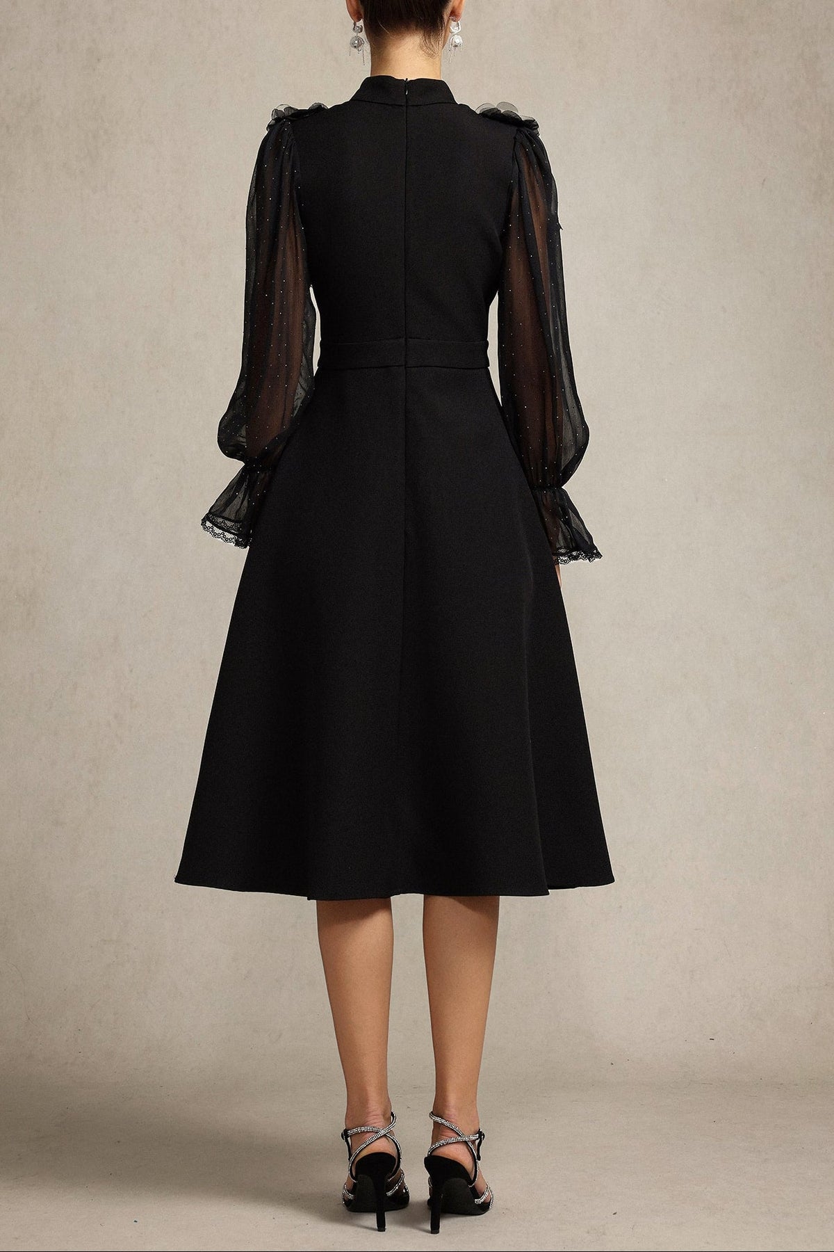 Helen Long Sleeves Diamond Artificial Feather Black Top And Skirt Two-Piece Set Flowering Girl