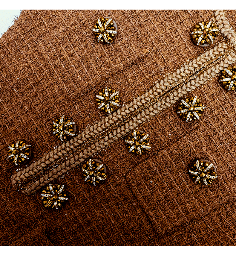 amelia braided-edge tweed midi dress in brown Flowering Girl