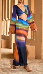 Kovra Backless Cutout Smudge Maxi Dress Flowering Girl