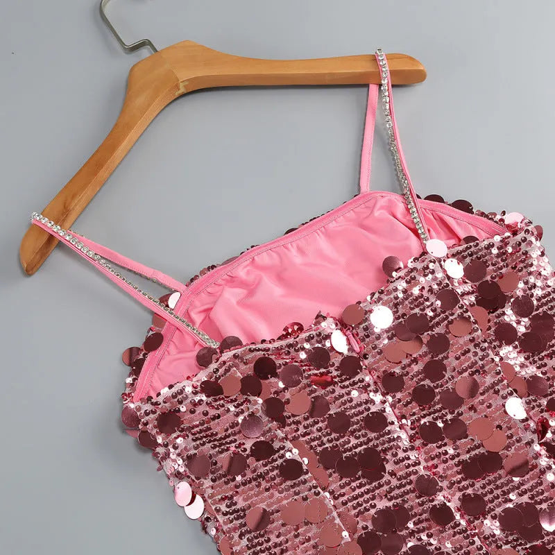Virginia Strappy Sequin Embellished Mini Dress In Pink Flowering Girl