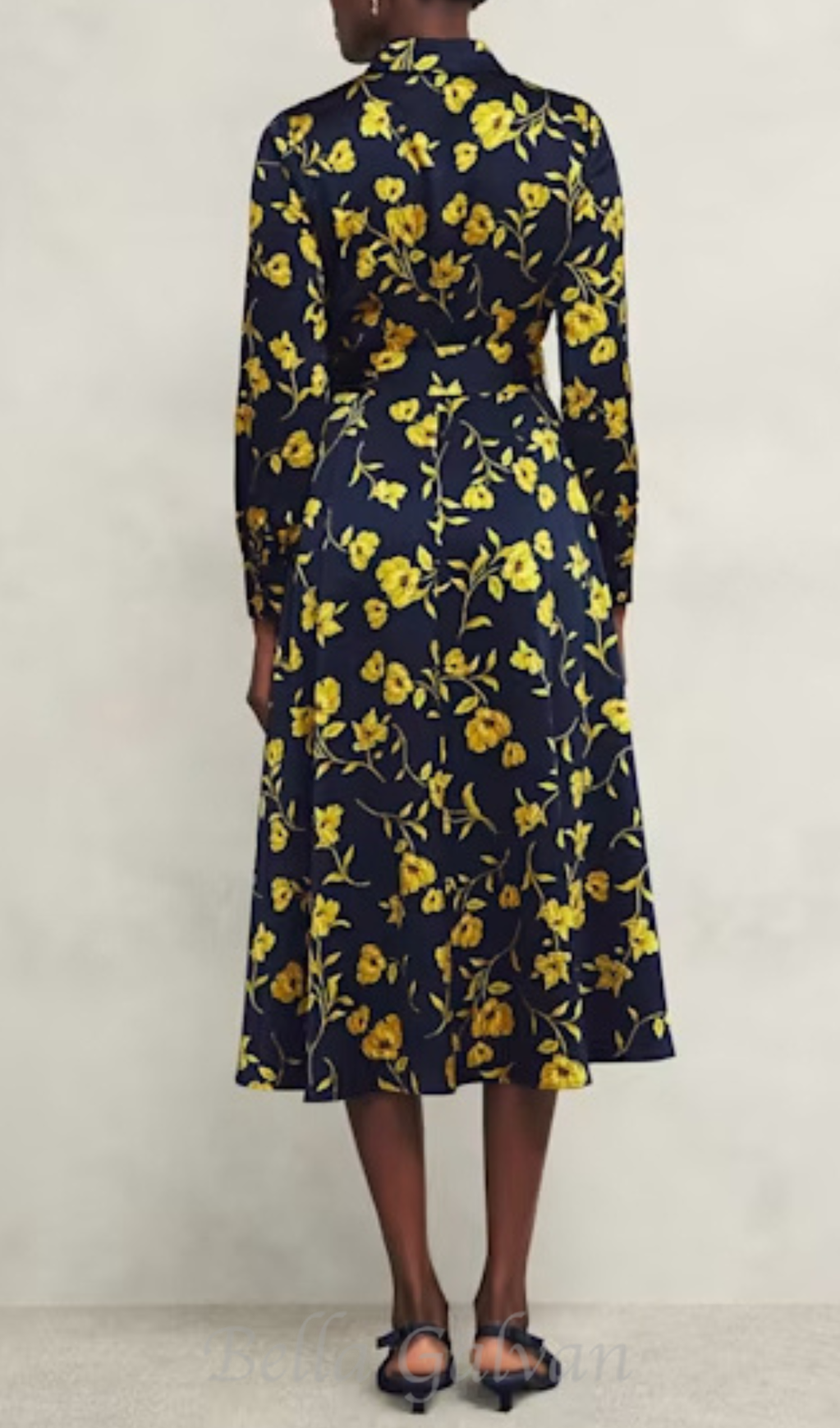 sophia floral shirt midi dress in navy yellow Flowering Girl