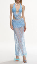 Latiece Blue Lace Three-Piece Swimsuit Flowering Girl
