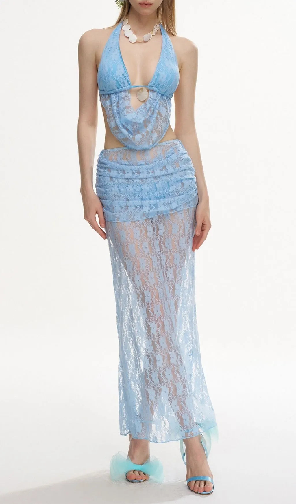 Latiece Blue Lace Three-Piece Swimsuit Flowering Girl