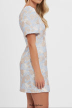 one-shoulder jacquard mini dress in blue-multi Flowering Girl