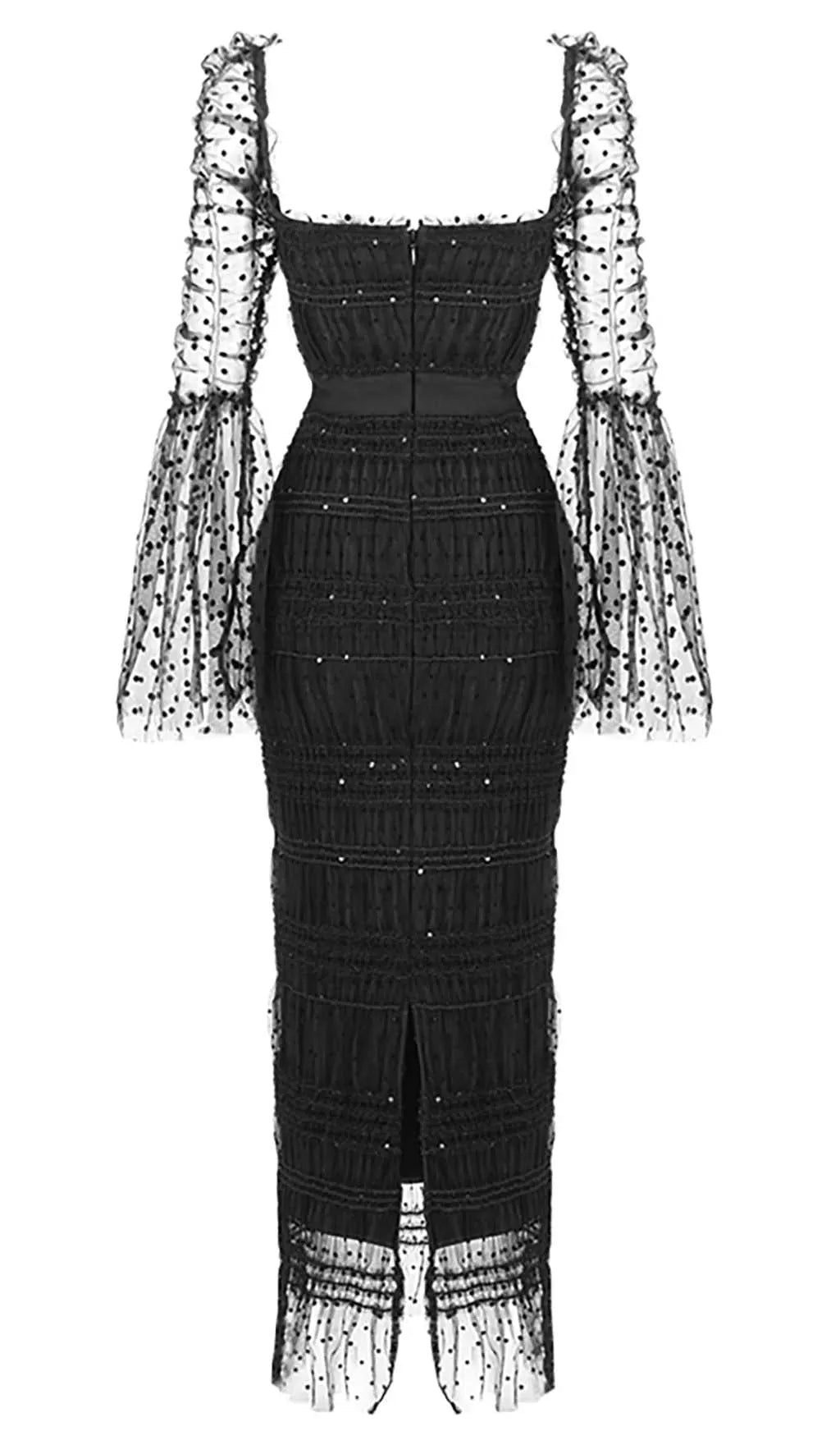 Dot Mesh Midi Dress In Black Flowering Girl