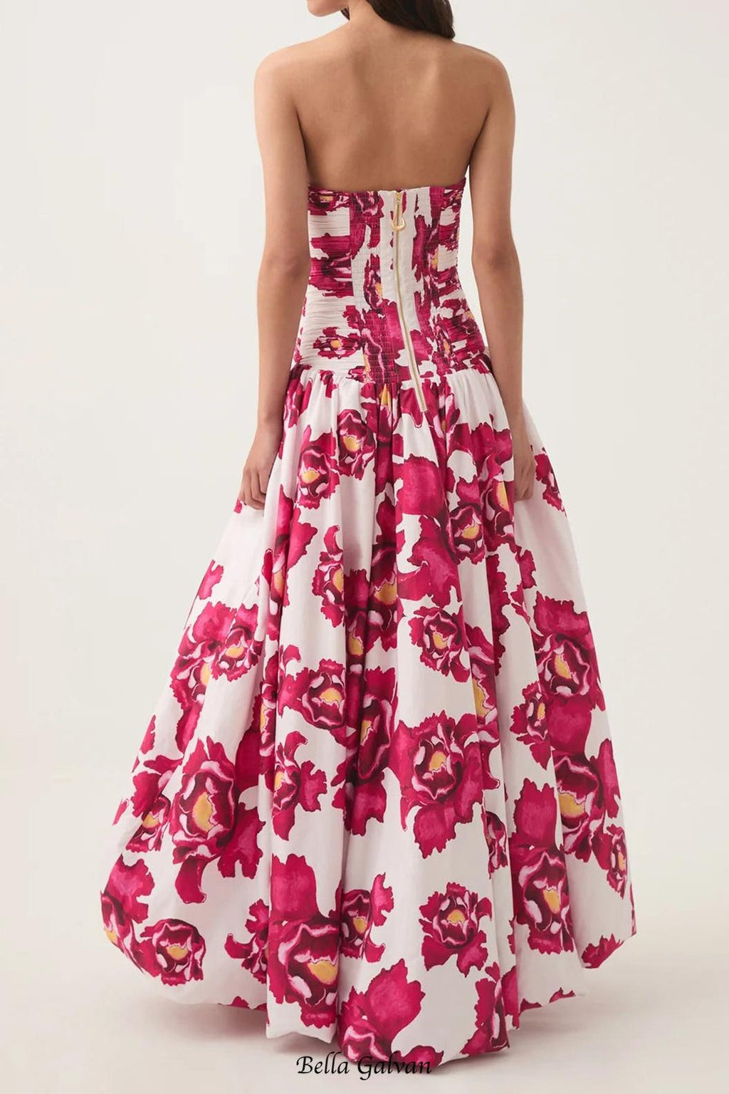 nancy Violette Bubble Hem Maxi Dress in pale red Flowering Girl
