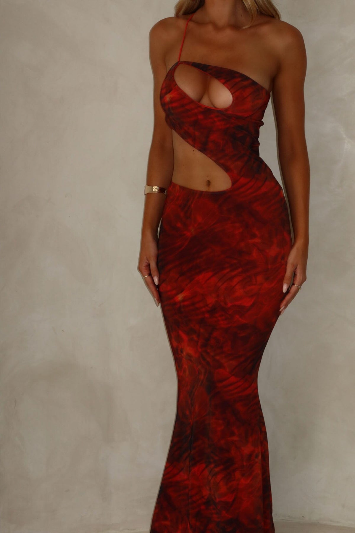 Cut Out Printed Maxi Dress Orange Flowering Girl