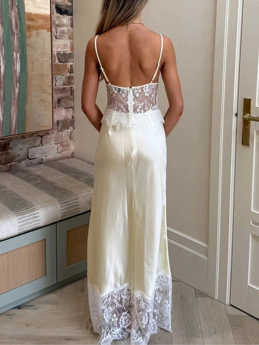 Erastes Spaghetti Lace Maxi Dress In Cream Flowering Girl