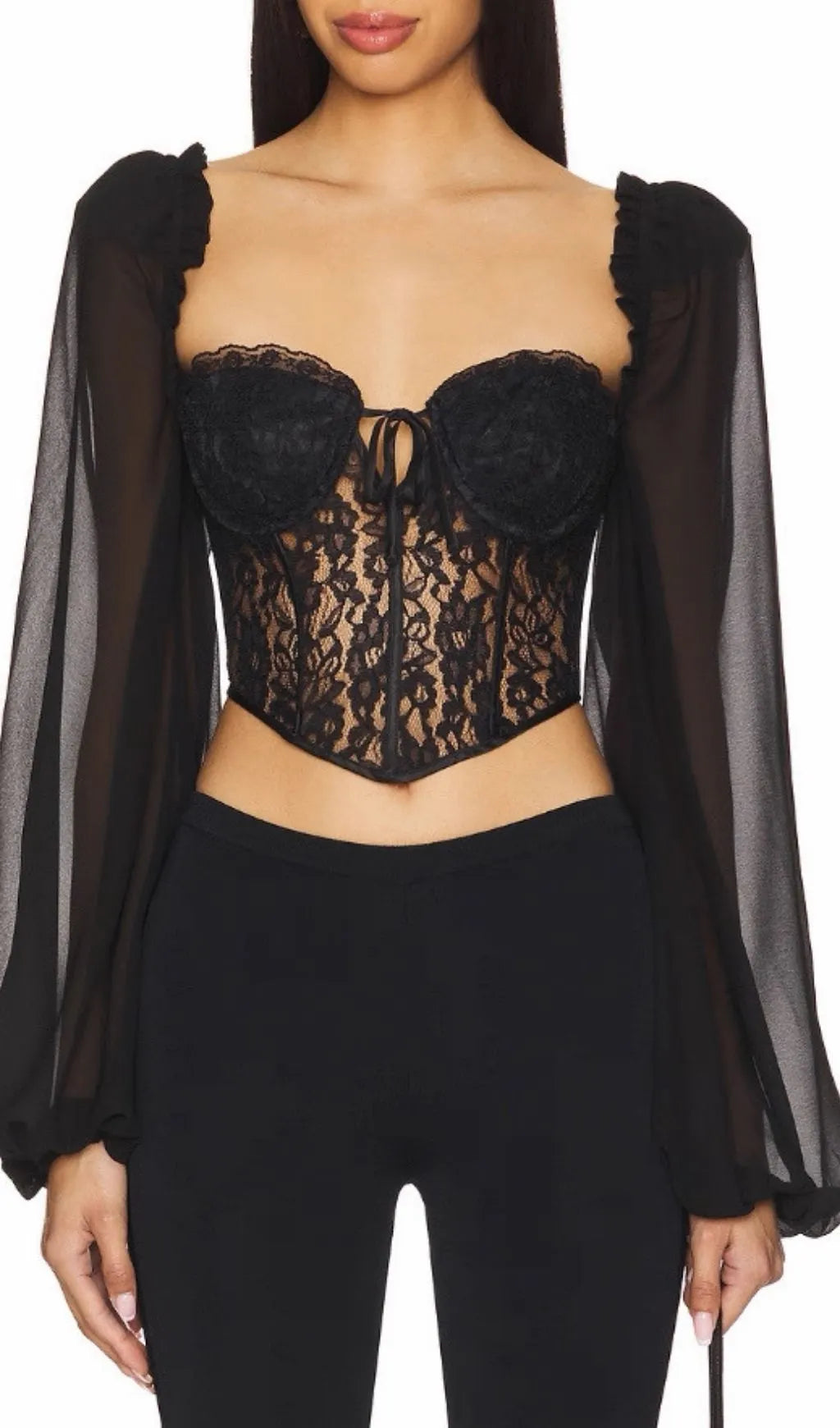 Kata Black Lace Long Sleeve Top Flowering Girl