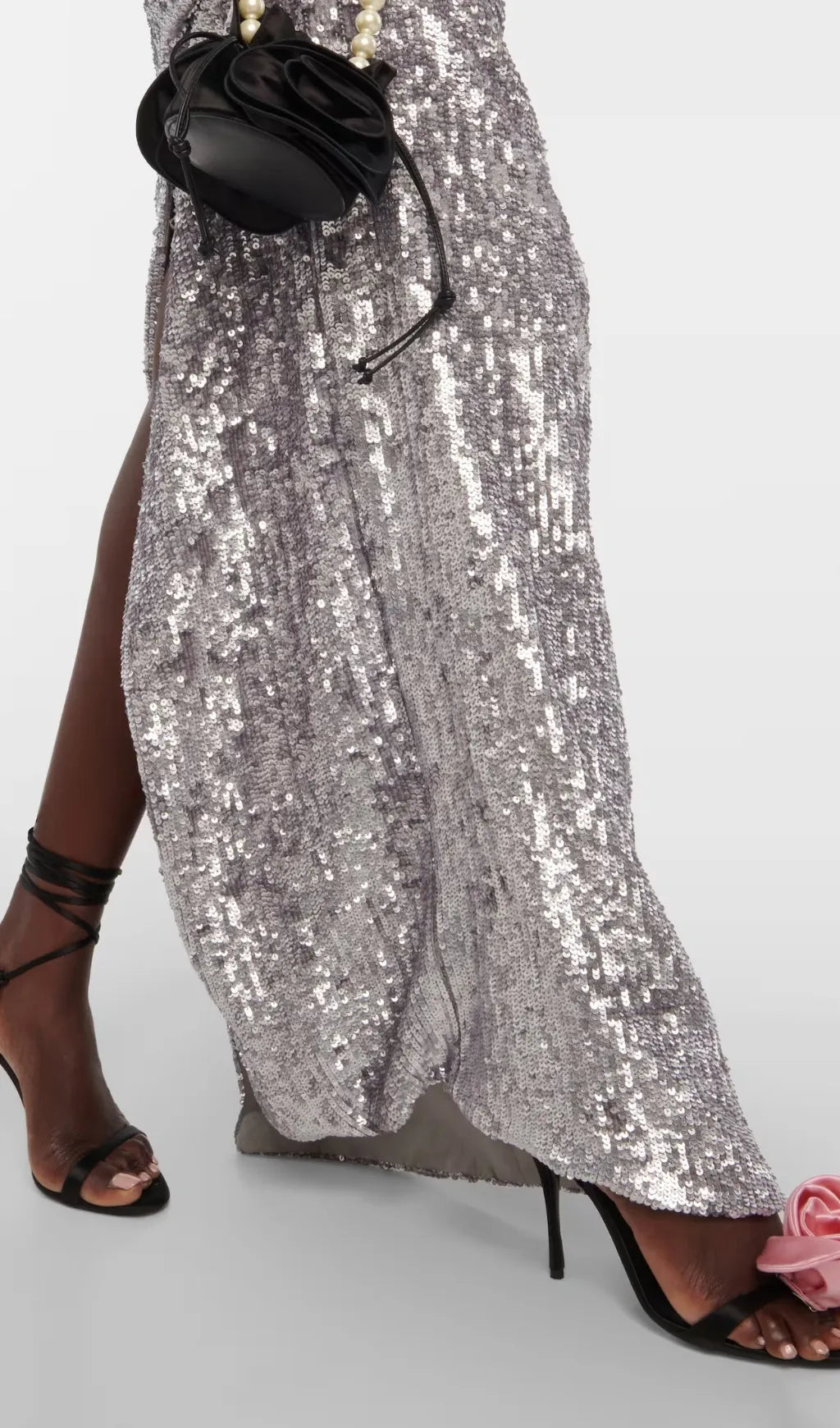 Betiana Silver Halter Flower Sequin Maxi Dress Flowering Girl