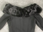 Fuzzy Trim Split Bodycon strapless midi Dress in black Flowering Girl
