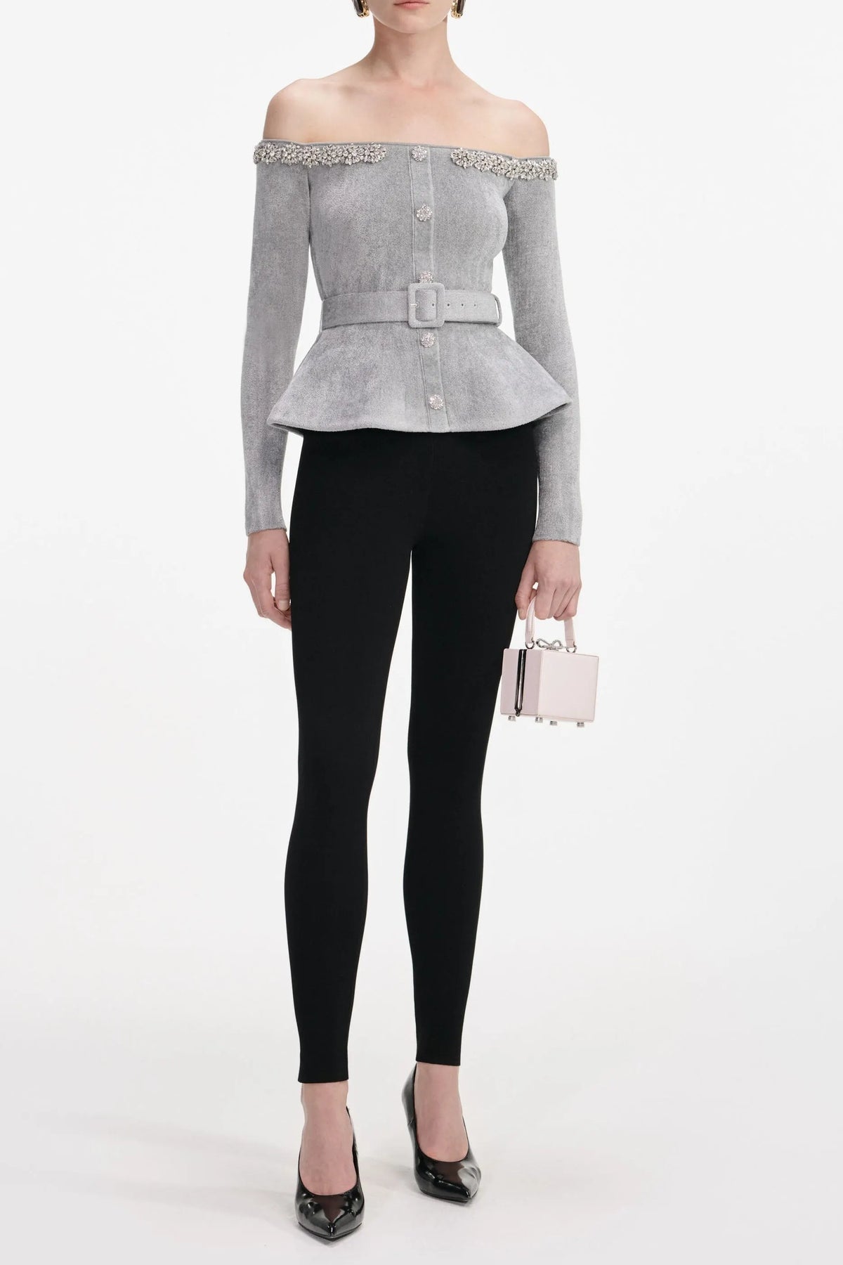 Molly Grey Chenille Knit Crystal Trim Top Flowering Girl