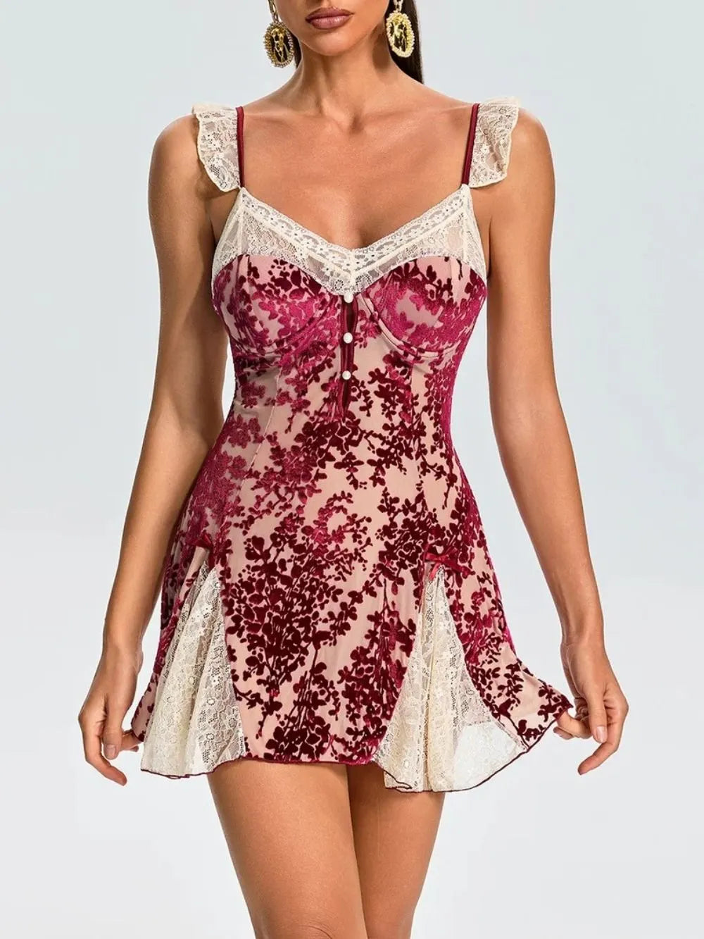 Ralvex Spaghetti Floral Lace Mini Dress Flowering Girl