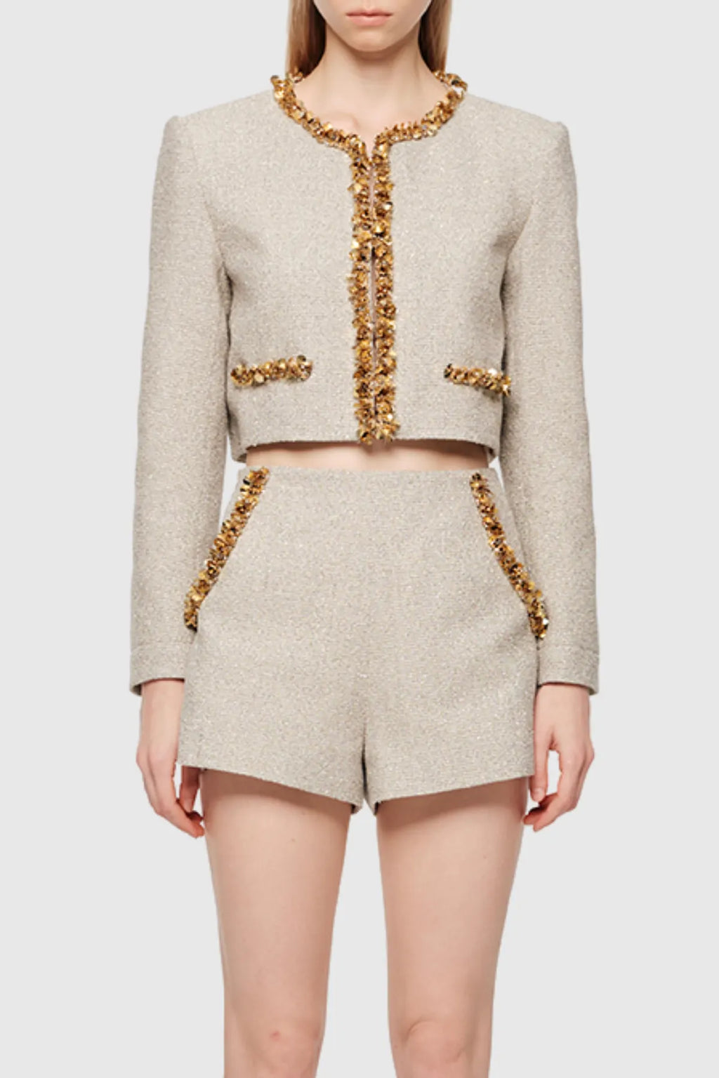 Evangeline Sequin Jacket In Apricot Flowering Girl