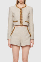 Evangeline Sequin Jacket In Apricot Flowering Girl